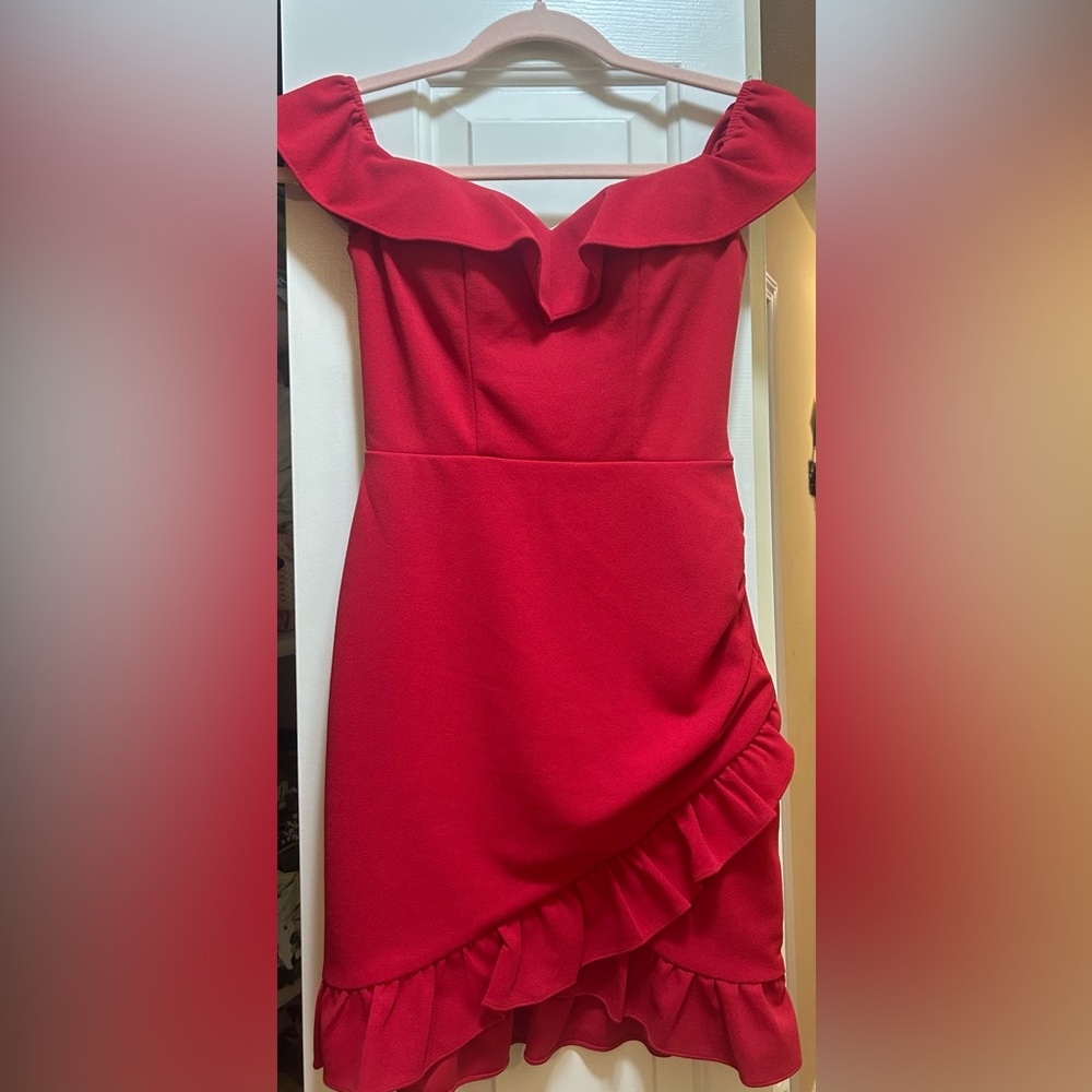 City Studio Red Asymmetrical Ruffle Dress